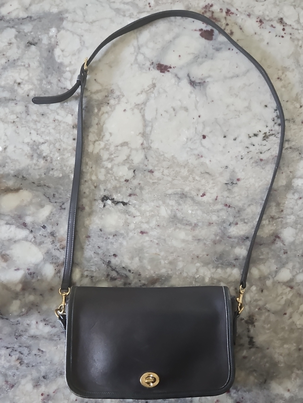 Vintage Coach Black Leather Crossbody with Gold Hardware